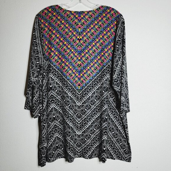 Catherines Colorful Top Plus Size 14W 16W Rhinestones 3/4 Sleeve Pullover - Picture 2 of 4
